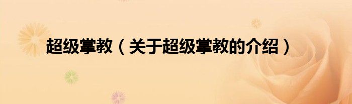 超级掌教（关于超级掌教的介绍）