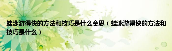 蛙泳游得快的方法和技巧是什么意思（蛙泳游得快的方法和技巧是什么）