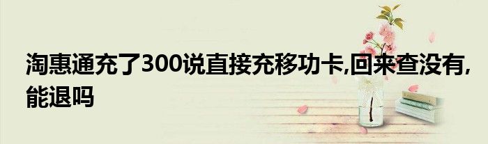 淘惠通充了300说直接充移功卡,回来查没有,能退吗