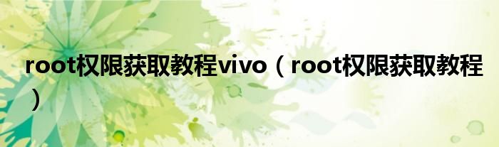 root权限获取教程vivo（root权限获取教程）