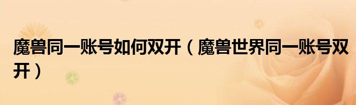 魔兽同一账号如何双开（魔兽世界同一账号双开）