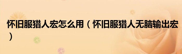 怀旧服猎人宏怎么用(怀旧服猎人无脑输出宏)